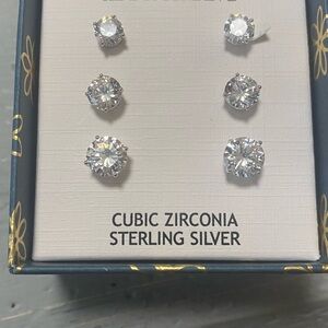 Set of 3  beautiful shiny earrings 
Cubic Zirconia Sterling Silver Stud Earrings